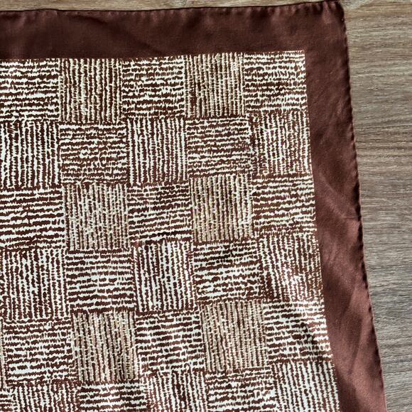 Vintage Bill Blass Silk Scarf Brown White Check Pattern 28” Square Designer - Picture 4 of 9